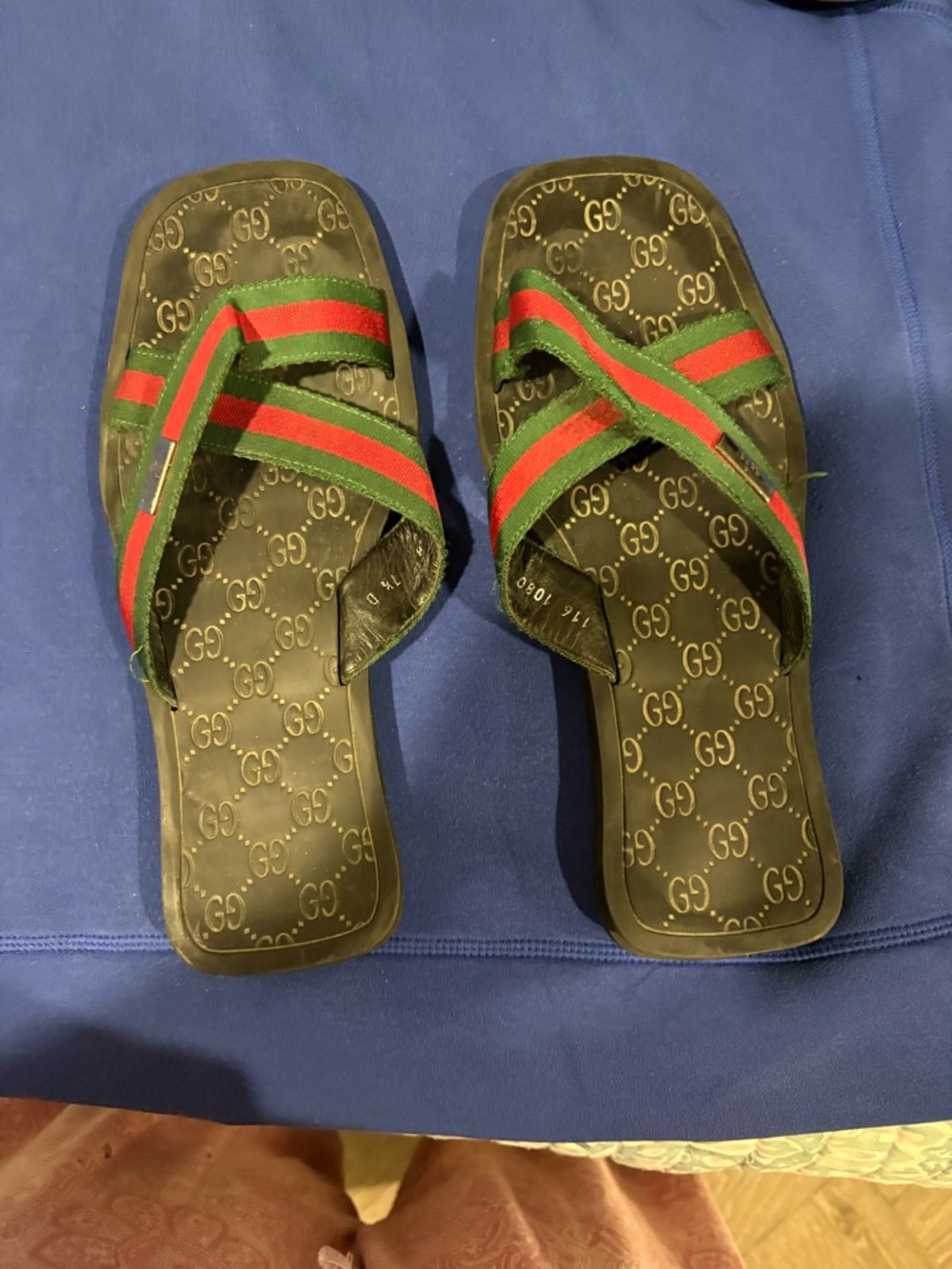 Gucci Black Slide Sandals with Red & Green Web Stripe unisex
